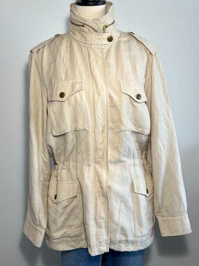 L.L. Bean Jacket Size M Khaki color 4 front pockets fully lined hidden hood